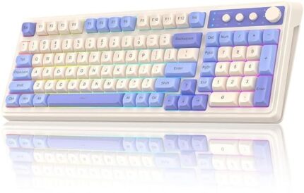 AULA S99 3 in 1 World's First Silicon Membrane Gaming Keyboard | Bluetooth/2.4GHz/USB-C Balls Keycap Keybaord with Knob | Programmable RGB Backlit Gaming Keyboard for PC/Xbox/PS5 (Purple)